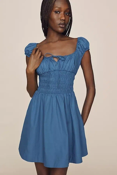 By Anthropologie Cotton Smocked Mini Dress In Blue
