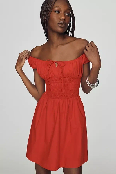 By Anthropologie Cotton Smocked Mini Dress In Red