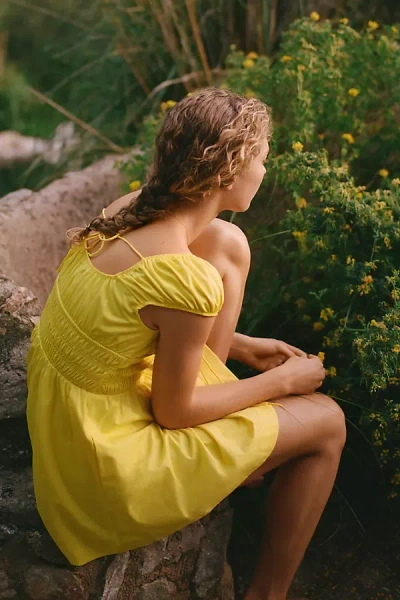 By Anthropologie Cotton Smocked Mini Dress In Yellow