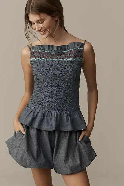 By Anthropologie Cotton Smocked Tank Top In Blue
