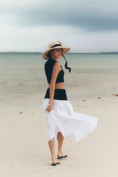 By Anthropologie Cotton Twofer Drop-waist Midi Skirt In Black