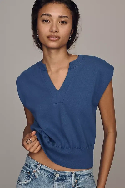 By Anthropologie Cotton V-neck Muscle Sweatshirt In Blue