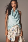 By Anthropologie Cowl-neck Halter Top In Blue