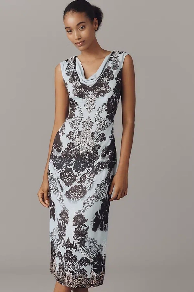 By Anthropologie Cowl-neck Low-back Midi Dress In Blue
