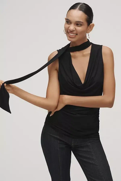 By Anthropologie Cowl-neck Scarf Tank Top In Black
