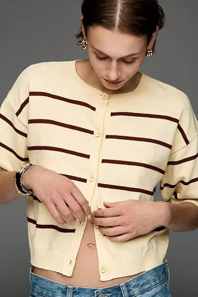 By Anthropologie Crew-neck Cardigan Sweater In Yellow