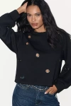 By Anthropologie Crew-neck Grommet Sweatshirt In Black