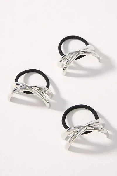 By Anthropologie Crisscross Cuff Hair Ties, Set Of 3 In Silver