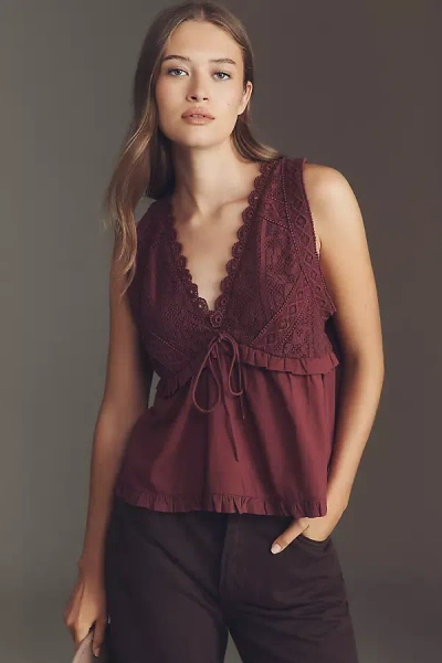 By Anthropologie Crochet Babydoll Tank Top In Purple
