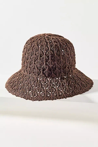 By Anthropologie Crochet Bucket Hat In Brown