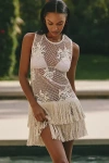 By Anthropologie Crochet Fringe Sheer Tunic In White