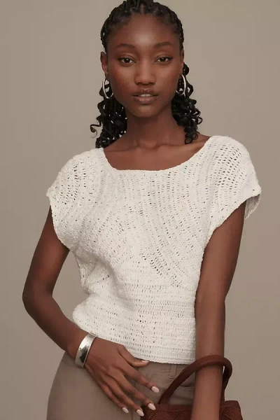 By Anthropologie Crochet Muscle Sweater In White