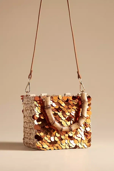 By Anthropologie Crochet Paillette Box Bag In Beige