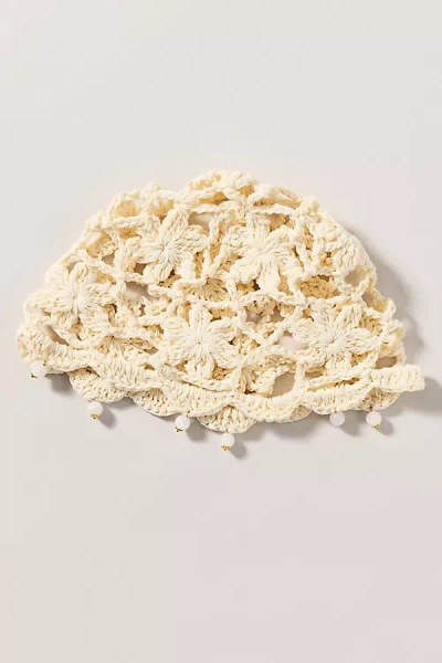 By Anthropologie Crochet Pearl Skull Cap In White