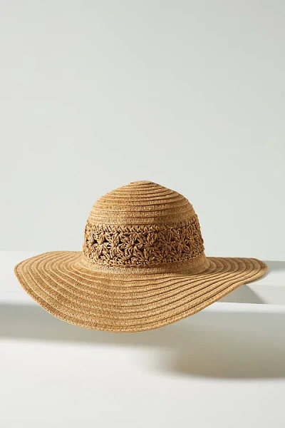 By Anthropologie Crochet Ribbon Floppy Hat In Brown