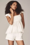 By Anthropologie Crochet Square-neck Ruffle-sleeve Babydoll Blouse In White