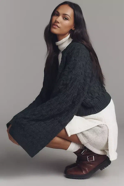 By Anthropologie Crop Cable-knit Cardigan Sweater In Green