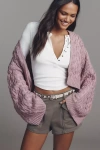 By Anthropologie Crop Cable-knit Cardigan Sweater In Purple