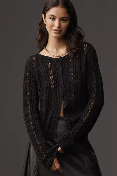 By Anthropologie Crop Textured Cardigan Sweater In Black