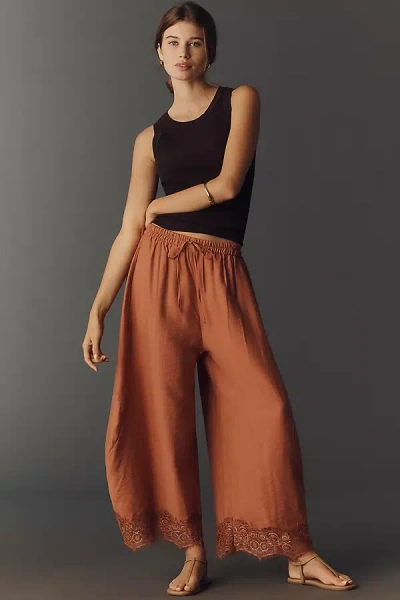 By Anthropologie Cropped Lace-hem Pants In Multi