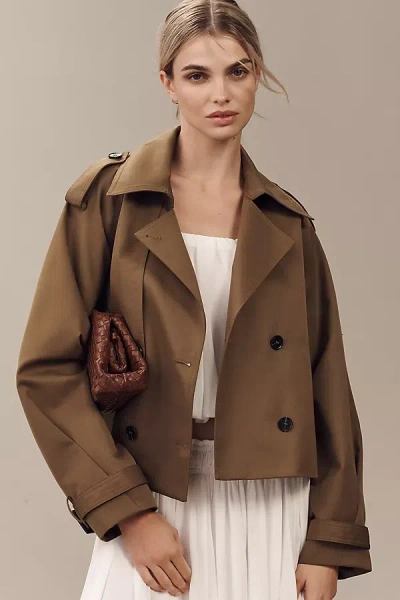 By Anthropologie Cropped Trench Coat In Beige