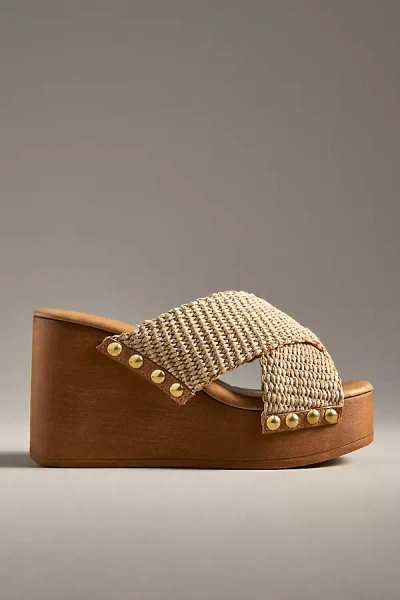 By Anthropologie Cross-strap Wedge Heels In Beige
