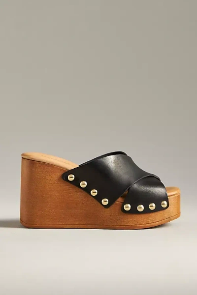 By Anthropologie Cross-strap Wedge Heels In Black