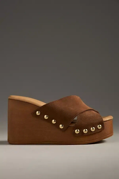 By Anthropologie Cross-strap Wedge Heels In Brown