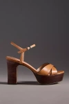 By Anthropologie Cross-strap Wood-bottom Platform Heels In Sand