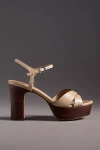By Anthropologie Cross-strap Wood-bottom Platform Heels In Sand