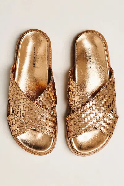 By Anthropologie Cross-strap Slide Sandals In Gold