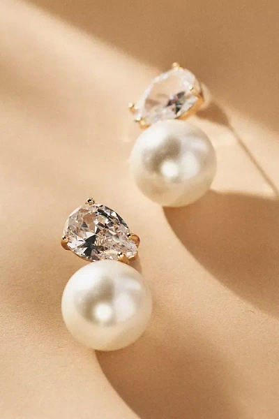 By Anthropologie Crystal And Pearl Drop Earrings In Gold