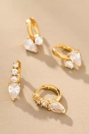 By Anthropologie Crystal & Stone Huggie Hoop Earrings, Set Of 2 In Gold