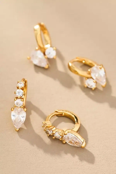 By Anthropologie Crystal & Stone Huggie Hoop Earrings, Set Of 2 In Gold