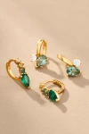 By Anthropologie Crystal & Stone Huggie Hoop Earrings, Set Of 2 In Green