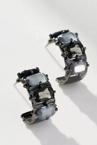 By Anthropologie Crystal Baguette Huggie Hoop Earrings In Black