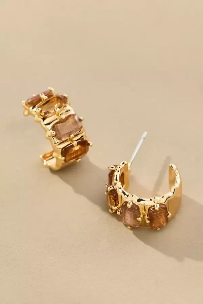 By Anthropologie Crystal Baguette Huggie Hoop Earrings In Brown