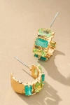 By Anthropologie Crystal Baguette Huggie Hoop Earrings In Green