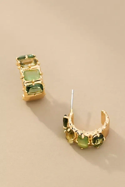 By Anthropologie Crystal Baguette Huggie Hoop Earrings In Green