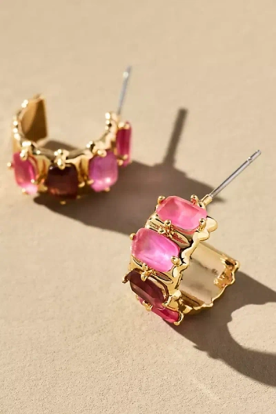 By Anthropologie Crystal Baguette Huggie Hoop Earrings In Pink