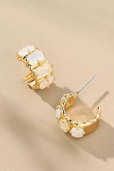 By Anthropologie Crystal Baguette Huggie Hoop Earrings In White
