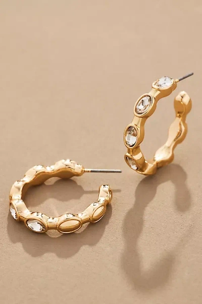 By Anthropologie Crystal Bamboo Hoop Earrings In Gold