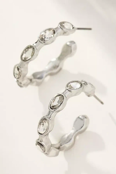 By Anthropologie Crystal Bamboo Hoop Earrings In Silver