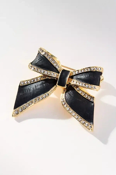 By Anthropologie Crystal Bow Brooch In Black