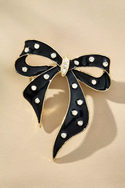 By Anthropologie Crystal Bow Brooch In Black