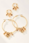 By Anthropologie Crystal Charm Hoop Earrings, Set Of 2 In Brown