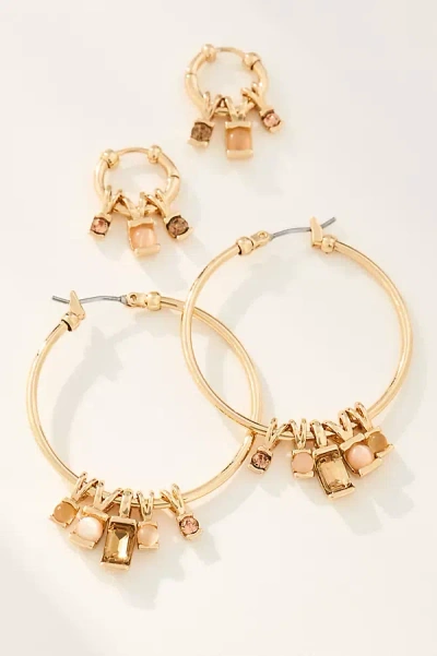 By Anthropologie Crystal Charm Hoop Earrings, Set Of 2 In Brown