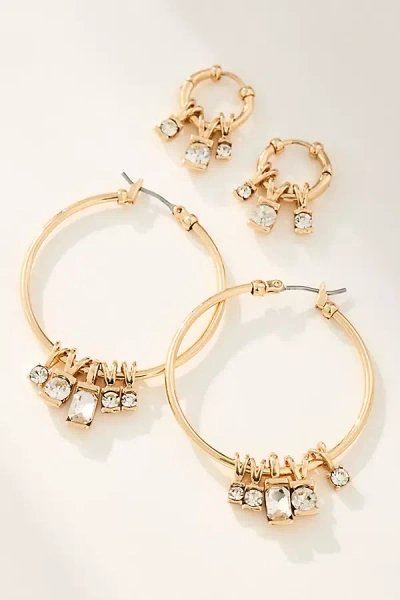By Anthropologie Crystal Charm Hoop Earrings, Set Of 2 In Gold