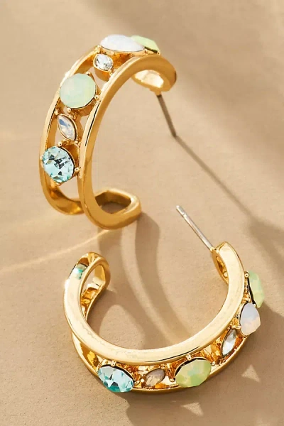 By Anthropologie Crystal Cluster Hoop Earrings In Blue