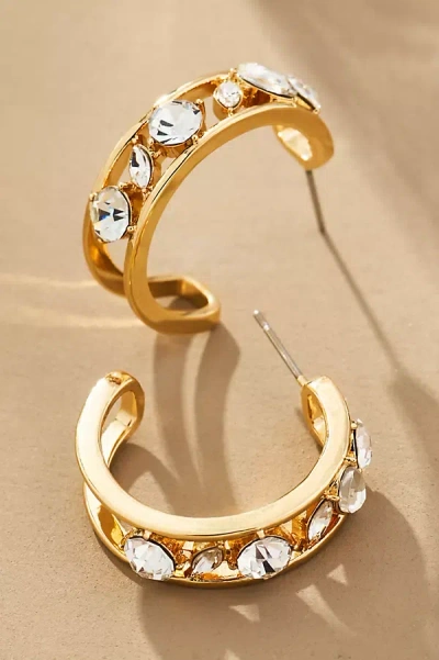 By Anthropologie Crystal Cluster Hoop Earrings In Clear